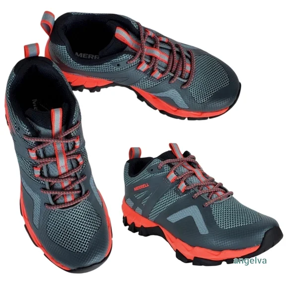 New Merrell meru lace up hiking shoes sneakers gray monument coral